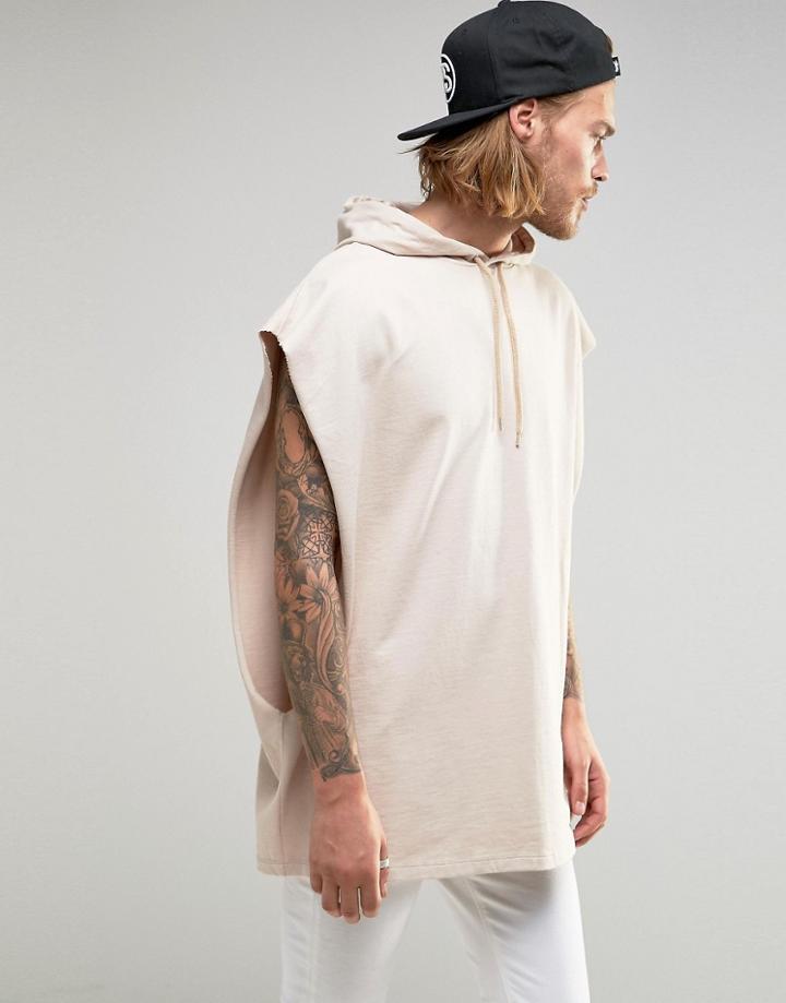 Asos Super Oversized T-shirt In Heavyweight With Hood - Smokey Gray