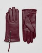 Barneys Real Leather Gloves With Zip Detail - Red