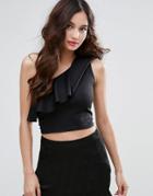 Fashion Union One Shoulder Top With Frill - Black