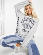 Topshop League Sweatshirt In Heather Gray