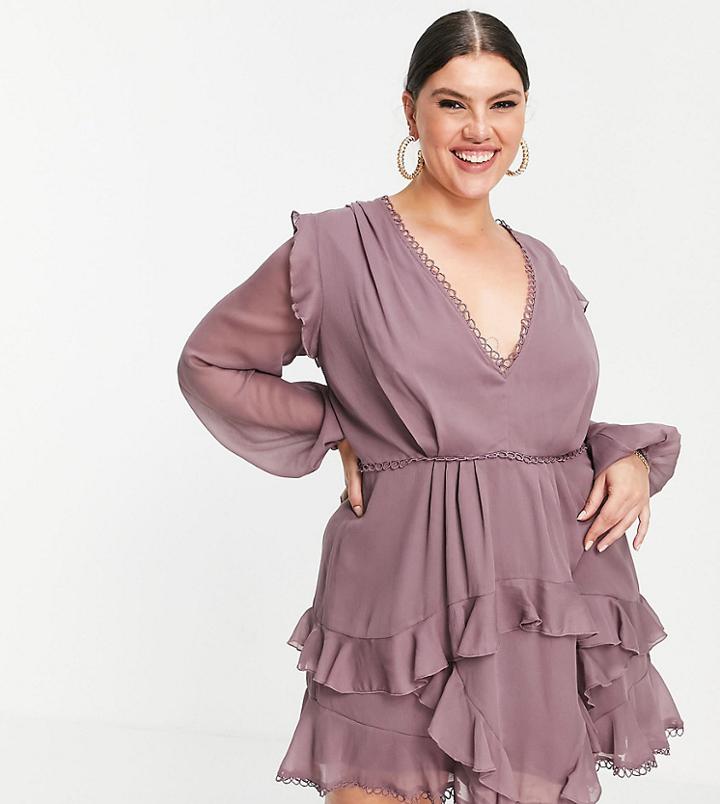 Asos Design Curve Mini Dress With Long Sleeve And Circle Trim-multi