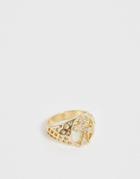 Asos Design Cut-out Palm Tree Signet Ring In Gold Tone - Gold