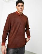 Asos Design Long Sleeve Polo T-shirt In Orange Check