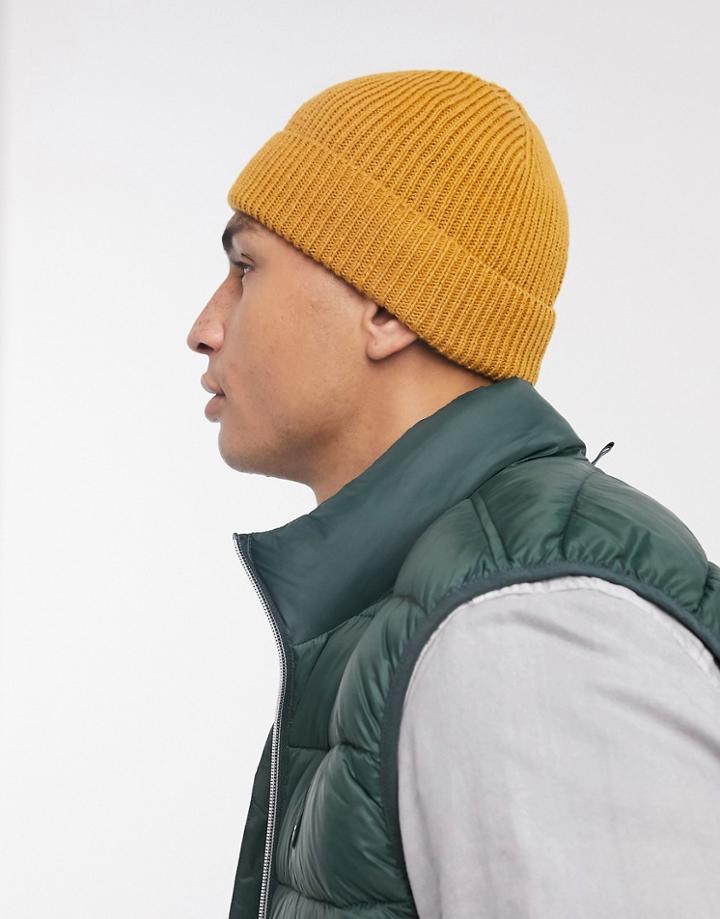 Asos Design Fisherman Beanie In Mustard-yellow