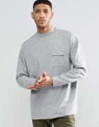 Asos Oversized Longline Sweatshirt In Rib With Pocket - Gray