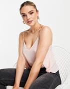 Asos Design Cami With V Neck In Blush-pink