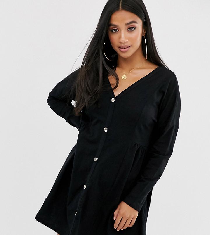 Asos Design Petite Smock Side Button Through Dress - Black