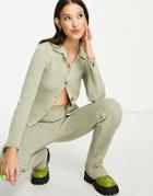 Asos Design Knitted Button Front Top With Collar In Space Dye - Part Of A Set-green