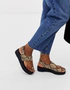 Asos Design Judie Toe Loop Snake Espadrille Sandals - Stone