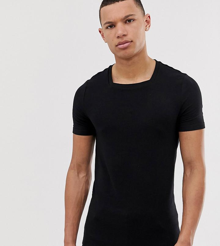 Asos Design Tall Organic Muscle Fit T-shirt With Square Neck In Black - Black