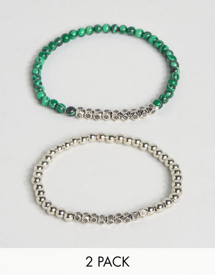 Reclaimed Vintage Malachite Bracelets In 2 Pack - Multi