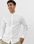 Jack & Jones Essentials Slim Fit Grandad Collar Linen Mix Shirt In White - White
