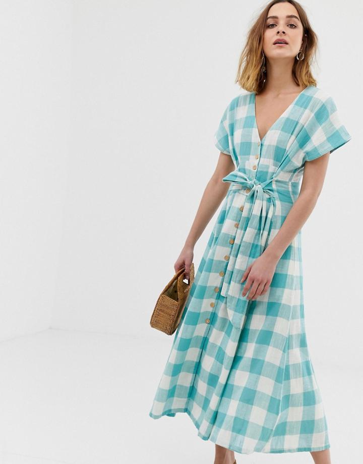 Leon & Harper Prairie Maxi Dress In Check - Blue