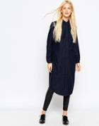 Asos Denim Longline Shirt With Side Splits In Deep Indigo - Indigo