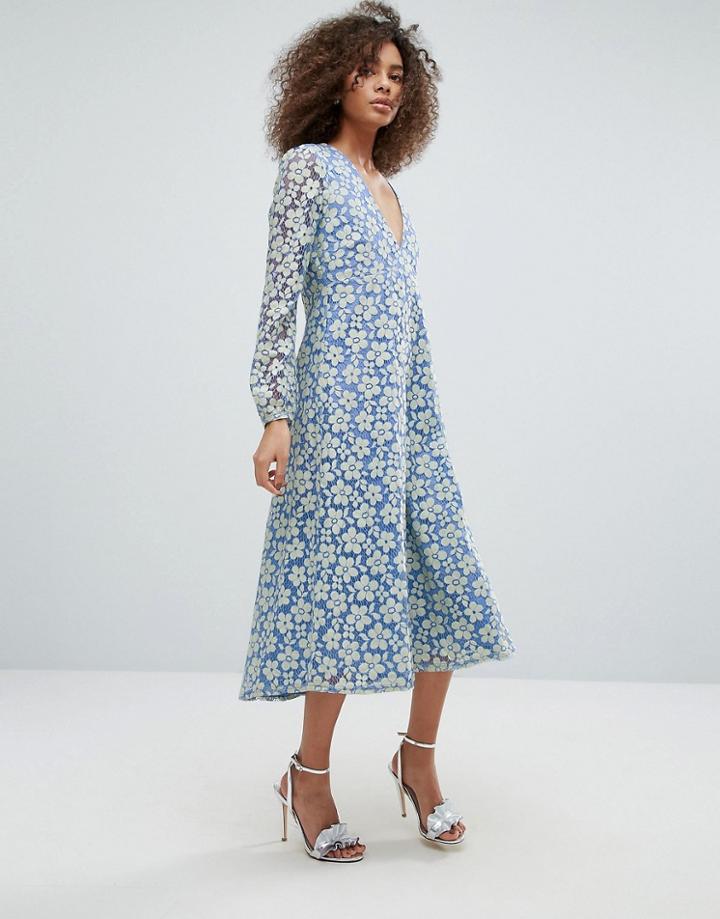 Traffic People Contrast Lace Overlay Maxi Dress - Green