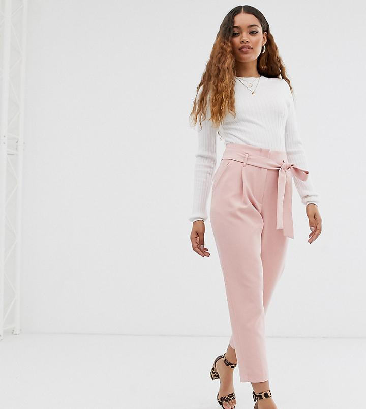 New Look Petite Tie Waist Pants In Pink - Pink