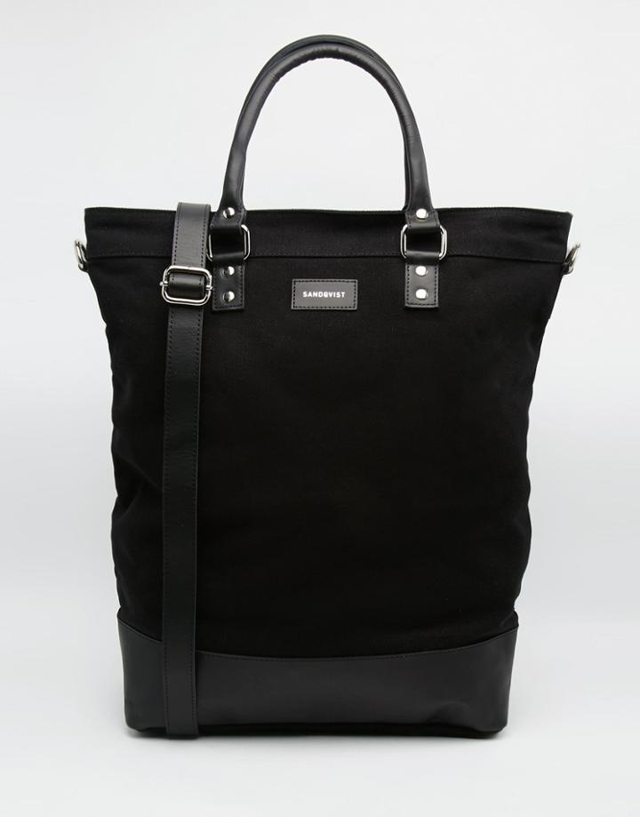 Sandqvist Kaj Canvas Tote Bag With Leather Trims - Black