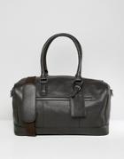 Asos Design Leather Carryall In Brown With Luggage Tag - Brown