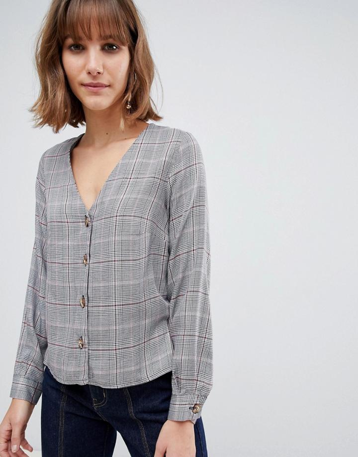 New Look Check Blouse In Gray Pattern - Black