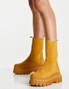 Asos Design Addison Premium Suede Chunky Chelsea Boots In Camel-neutral