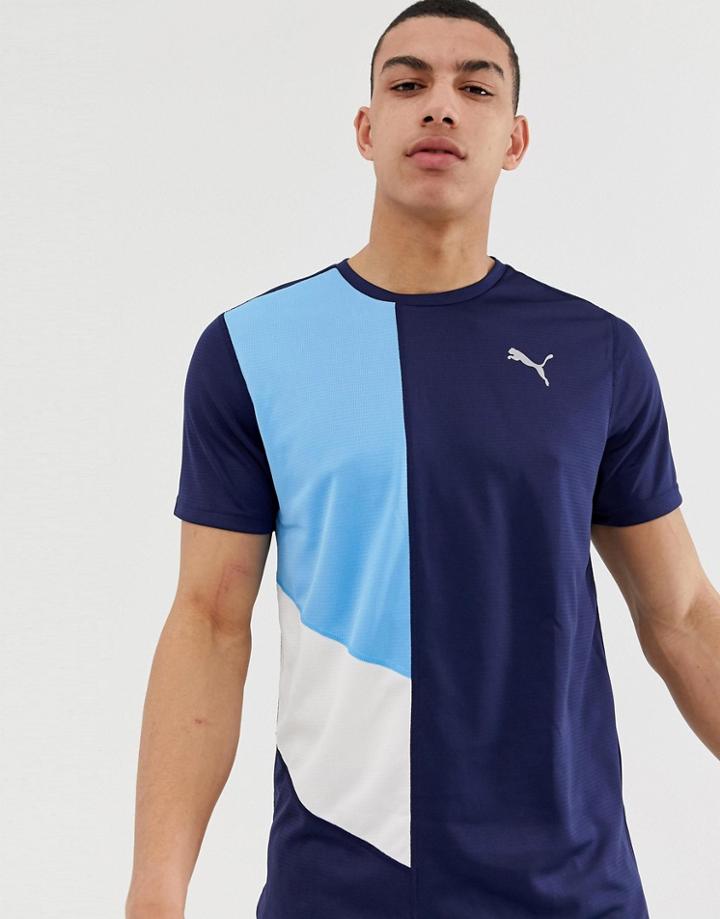 Puma Training Color Block T-shirt In Blue - Black