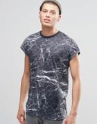 Asos Oversized Sleeveless T-shirt With Marble Print On Linen Look Fabric - Gray