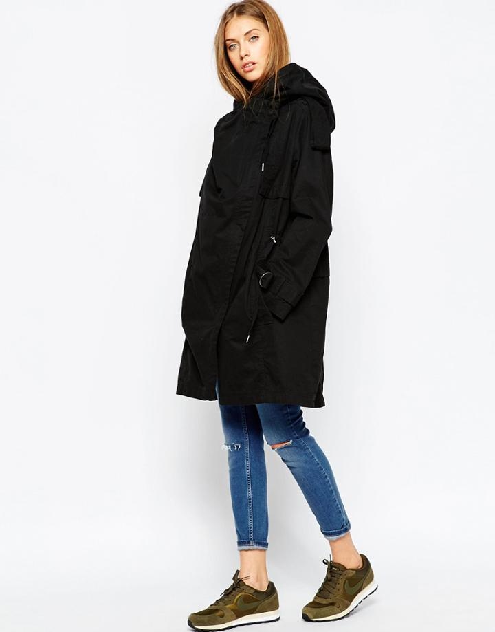 Asos Parka With Waterfall And Storm Flap - Black