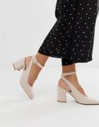 Qupid Slingback Ankle Tie Block Heel Shoes-beige
