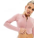 Asyou Zip Through Crop Top With Hot Fix Logo In Rose-pink