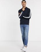 River Island Sweater With Sleeve Stripe In Navy
