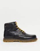 Jack & Jones Leather Lace Up Boots With Contrast Sole In Black