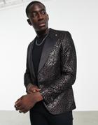 Twisted Tailor Blazer In Purple With Black Leopard Jacquard Design
