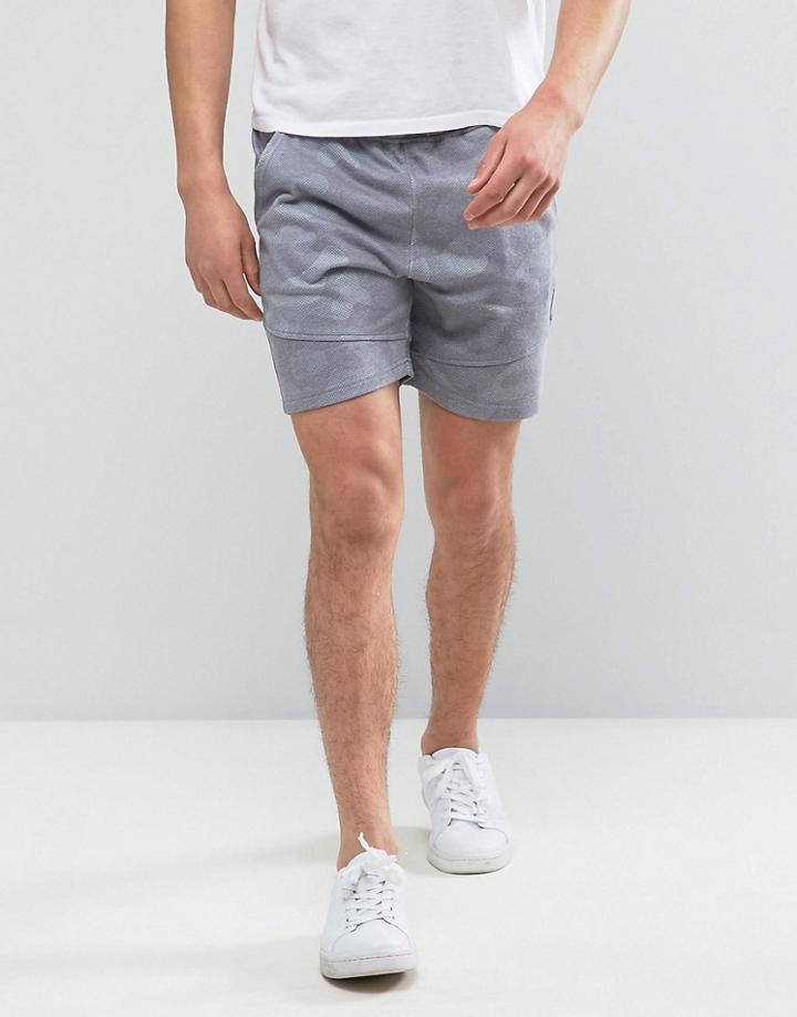Solid Jersey Shorts In Digital Camo Print - Gray