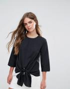 Pieces Ally Tie Front Blouse - Black