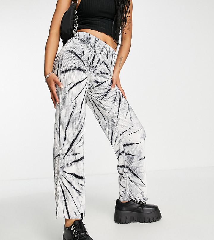 Topshop Petite Tie Dye Straight Leg Plisse In Mono-multi