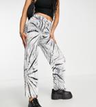 Topshop Petite Tie Dye Straight Leg Plisse In Mono-multi