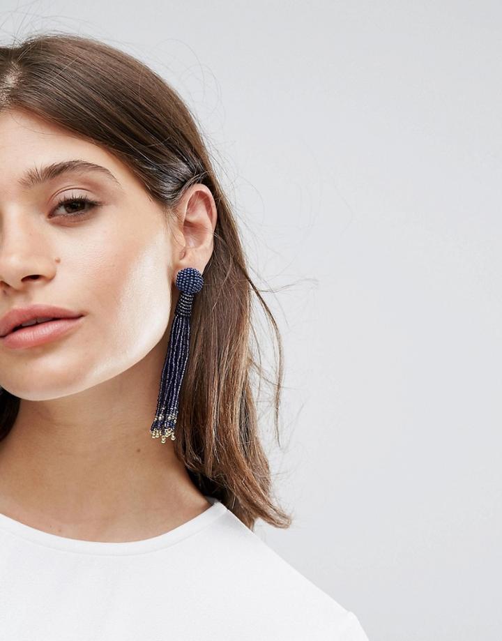 Pieces Beaded Drop Tassle Earrings - Gold