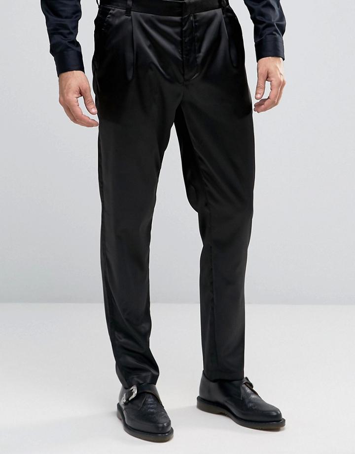 Asos Skinny Smart Pants In All Over Black Satin - Black