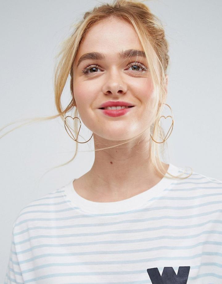 Asos Open Heart Hoop Earrings - Gold
