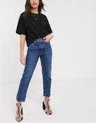 Topshop Straight Leg Jeans In Bright Mid Wash-blues