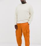 Asos White Plus Tapered Sweatpants In Nylon With Cargo Pockets-brown