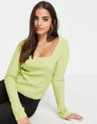 Asos Design Square Neck Sweater In Textured Stitch-green
