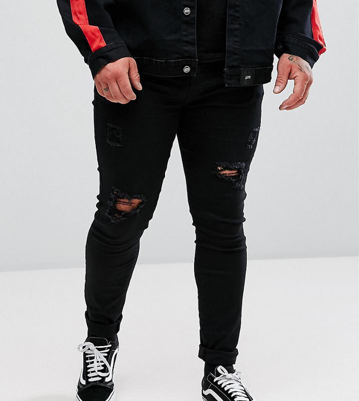 Sixth June Plus Super Skinny Jeans In Black With Distressing - Black