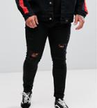 Sixth June Plus Super Skinny Jeans In Black With Distressing - Black
