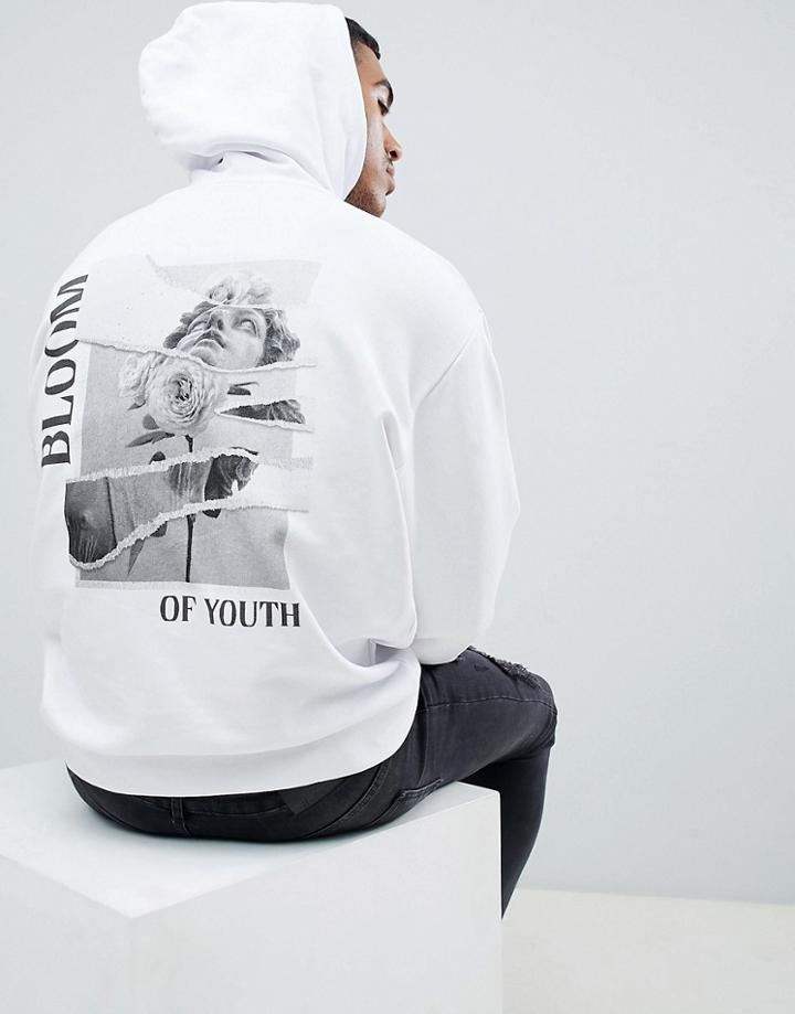 Asos Design Oversized Hoodie With Bloom Back Print In White - White