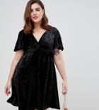 New Look Curve Velvet Twist Front Dress In Black