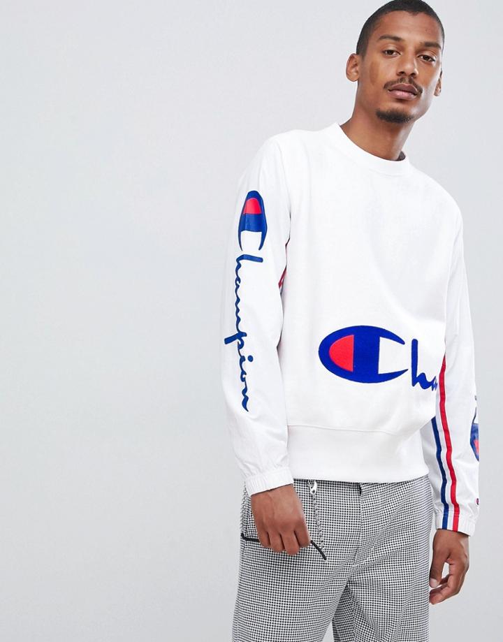 Champion Sweatshirt With Crinkle Nylon Sleeves In White - White