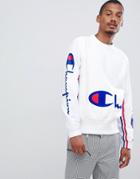 Champion Sweatshirt With Crinkle Nylon Sleeves In White - White