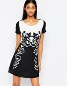 Pussycat London Dress In Mono Print - Black