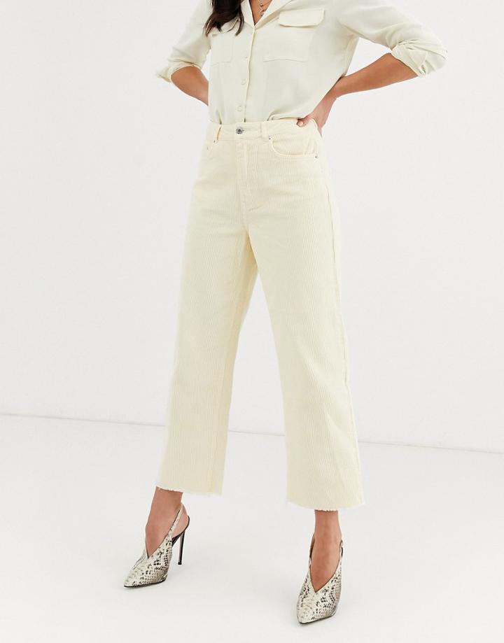 Vero Moda Wide Leg Cord Cropped Pants In Ecru-beige
